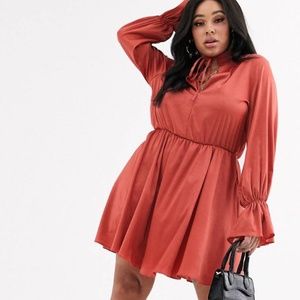 Koko & K Plus Satin Tie Neck Rust Dress (ASOS)